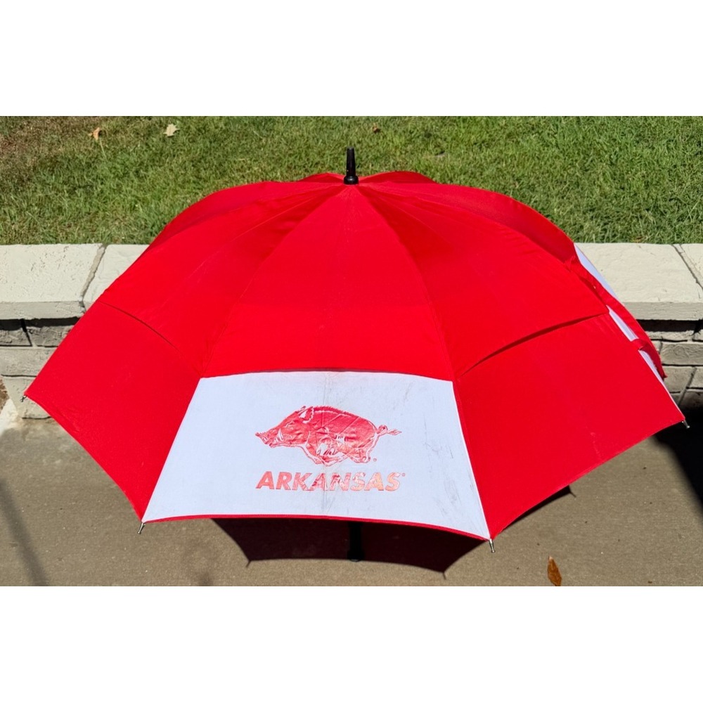 Vintage Arkansas Razorbacks Hogs Umbrella Red White NCAA 39.5"